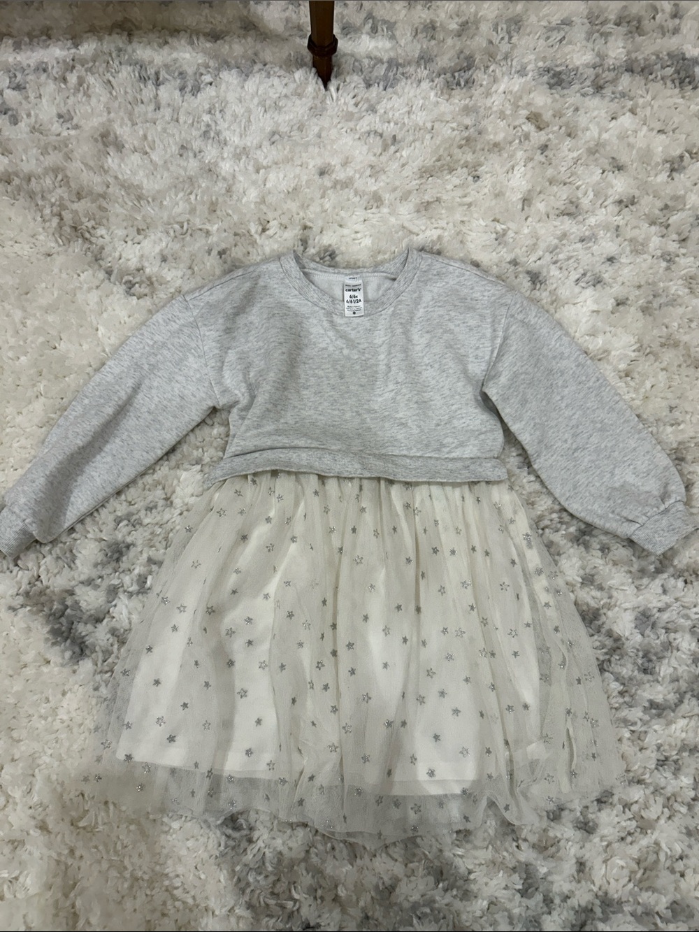 Girls' Gray Sweatshirt Top with Cream Star Tulle Skirt Dress size 6